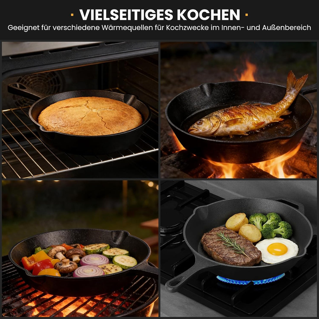 HOMELUX 20 cm Gusseisenpfanne, Eingebrannte Pfanne für Induktion 20cm, 20cm