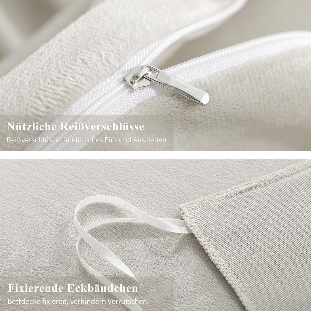 Aisbo Winter Plüsch Bettwäsche 200x200 3teilig Beige - Flanell Flauschige Warme Bettbezug und 2 Kiss