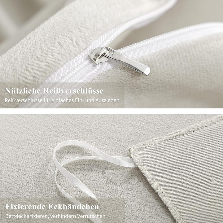 Aisbo Winter Plüsch Bettwäsche 200x200 3teilig Beige - Flanell Flauschige Warme Bettbezug und 2 Kiss