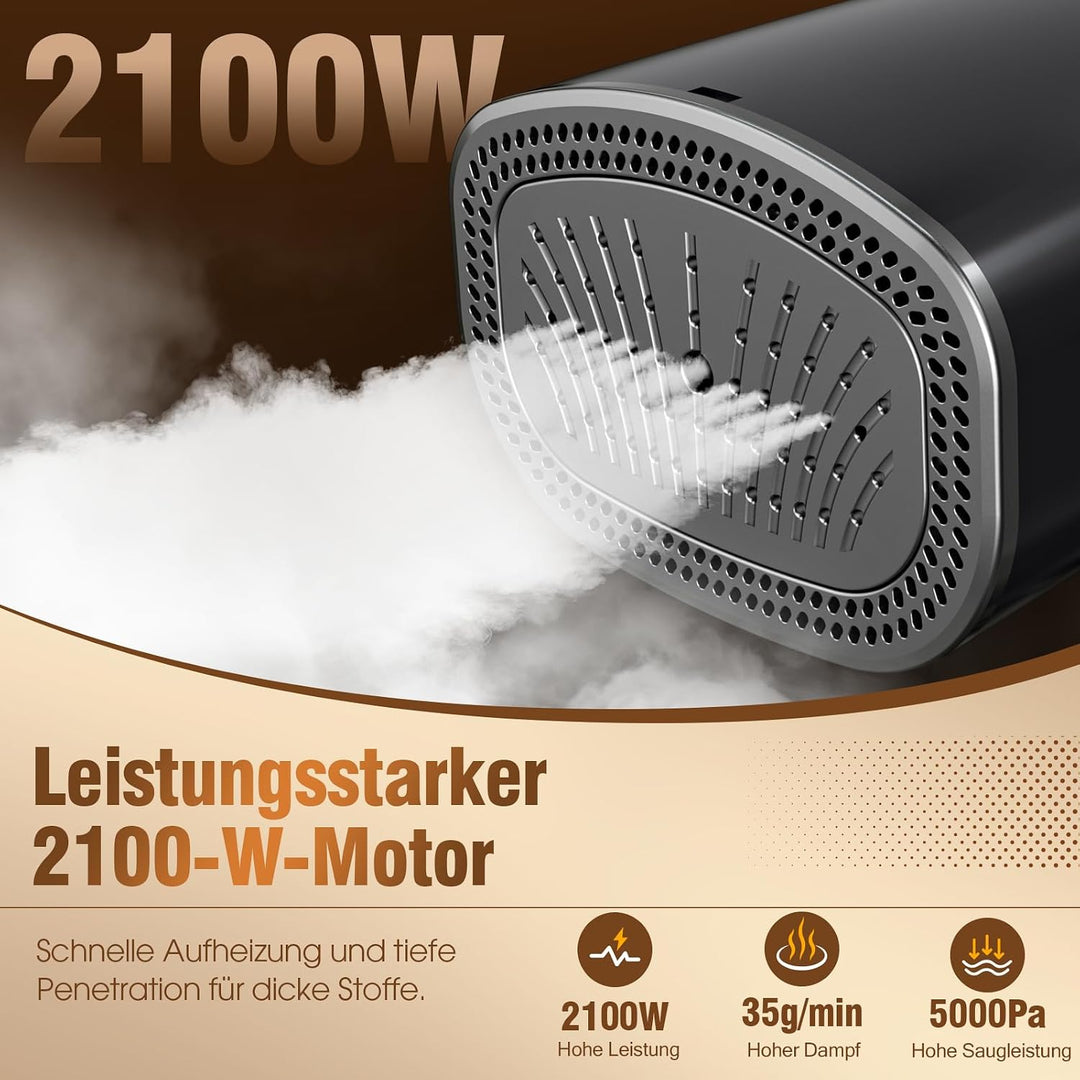 Dampfglätter mit Saugfunktion, 2100W Reisebügeleisen mit 5000Pa Saugkraft, 35 g/min Dampf, 440 ml Wa