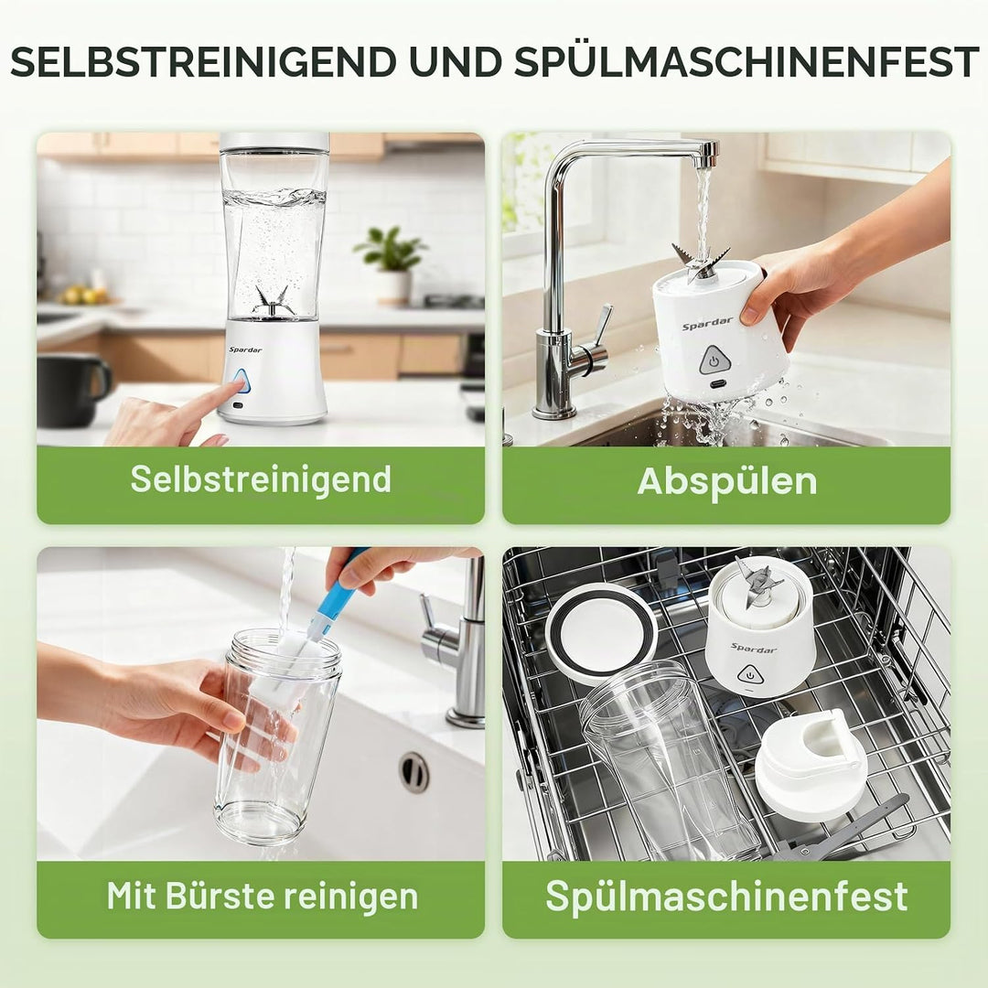 Smoothie Maker to go, 700 ml Portable Blender, 6000 mAh, Selbstreinigungsfunktion, Inklusive 6 Schar