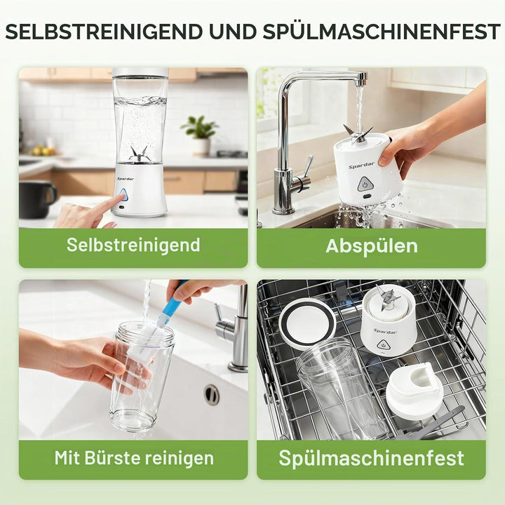 Smoothie Maker to go, 700 ml Portable Blender, 6000 mAh, Selbstreinigungsfunktion, Inklusive 6 Schar