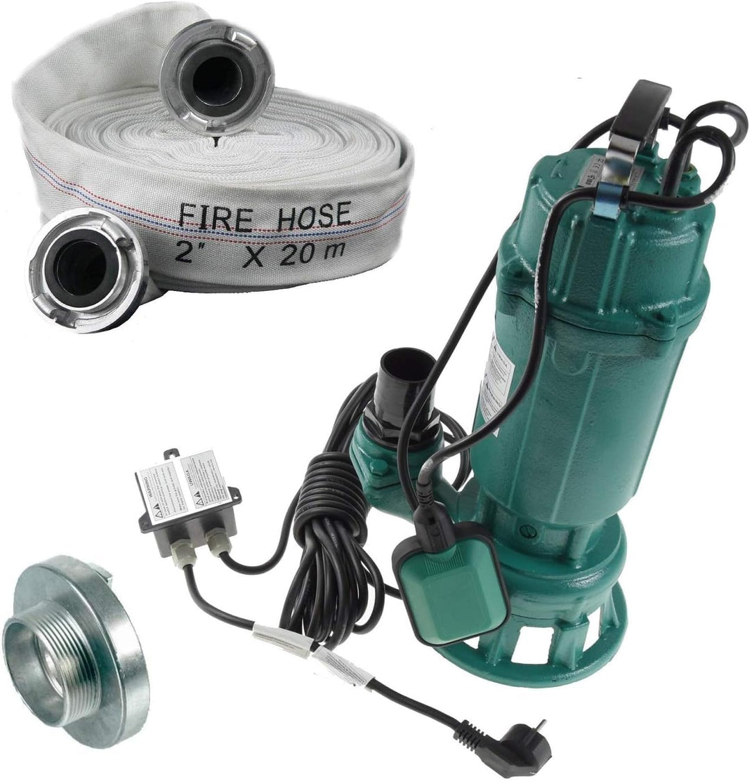 Tauchpumpe 1500W IBO 1,5 kW mit Zerkleinerer + 2" Storz C + 20m Schlauch - Pumpe, Wasserpumpe, SCHMU