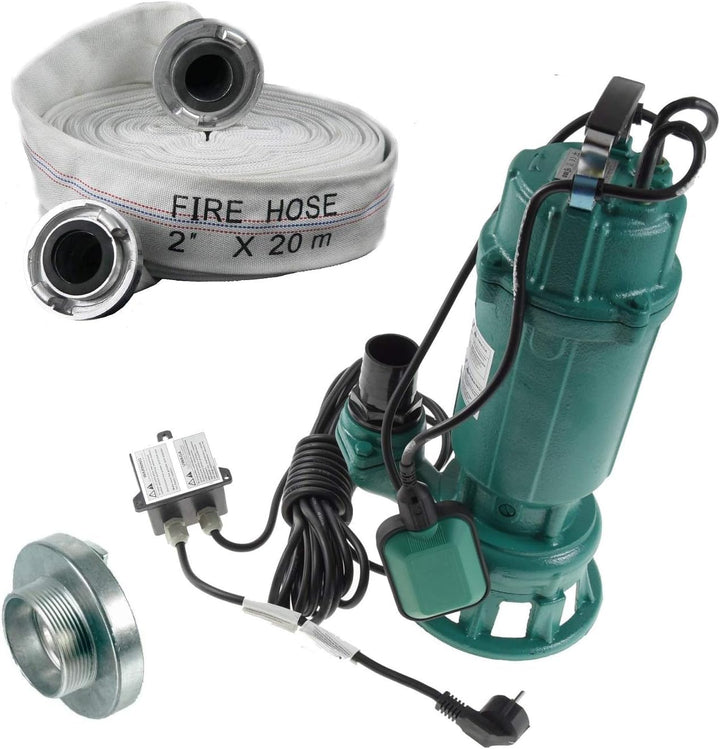 Tauchpumpe 1500W IBO 1,5 kW mit Zerkleinerer + 2" Storz C + 20m Schlauch - Pumpe, Wasserpumpe, SCHMU