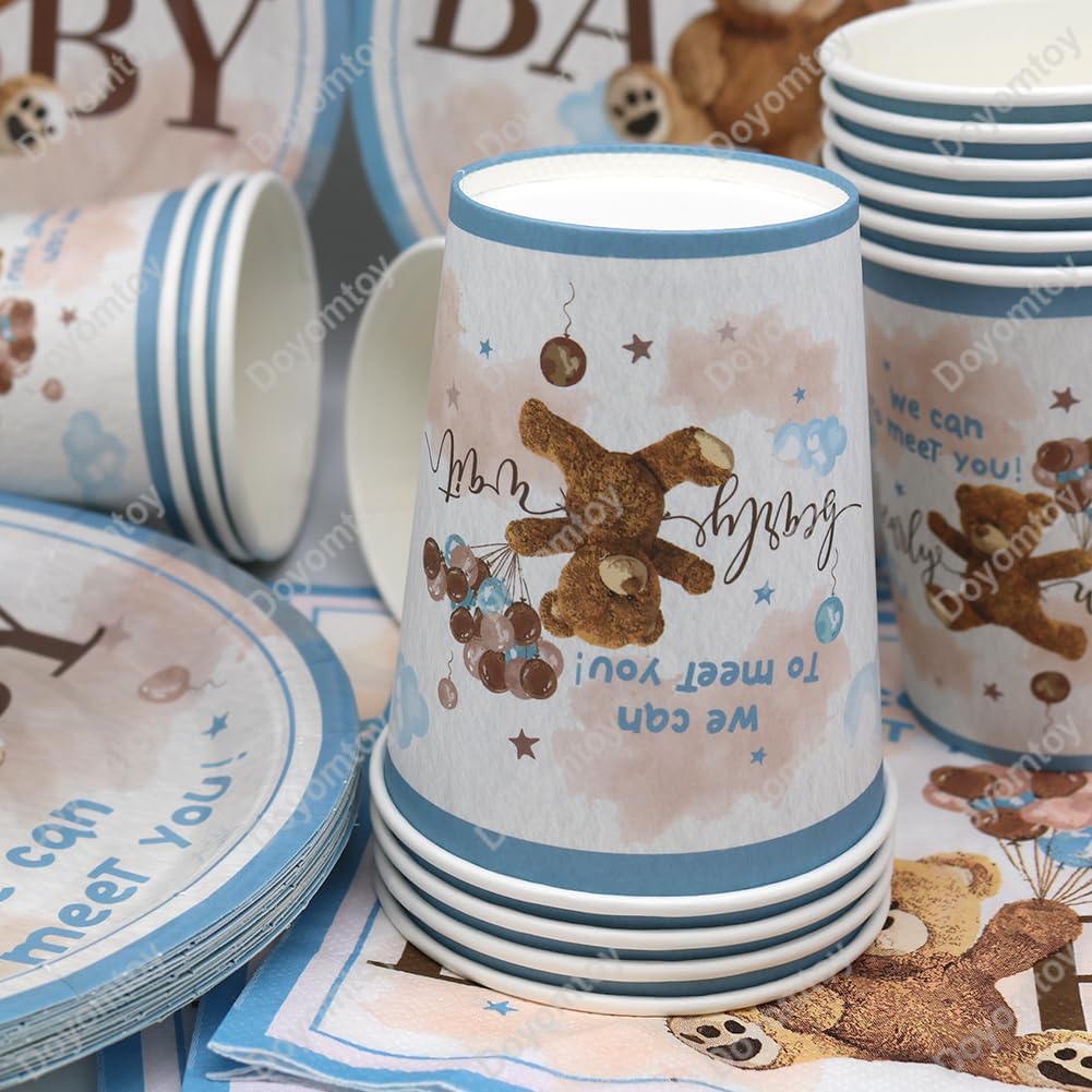 Doyomtoy Plüschbär Partygeschirr, 61 Stück Bärchen Geburtstag Deko Baby Geburtstag Bärs Tassen Servi