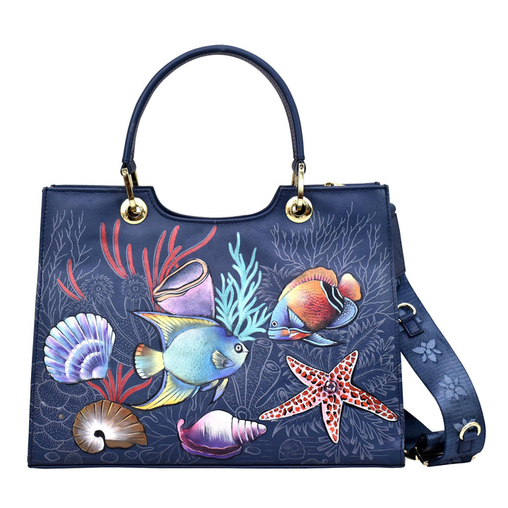 Anuschka Handbemalte Satchel Tasche aus Echtleder Mystical Reef, Mystical Reef