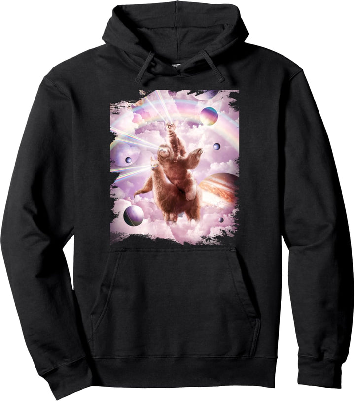 Laser Eyes Space Cat Faultier, Lama - Regenbogen Pullover Hoodie