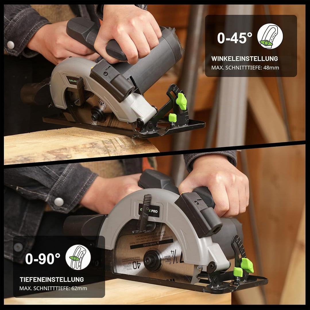 GALAX PRO 1400W Handkreissäge mit 62mm Schnitttiefe &amp; Neigefunktion 76346-3L, 76346-3L