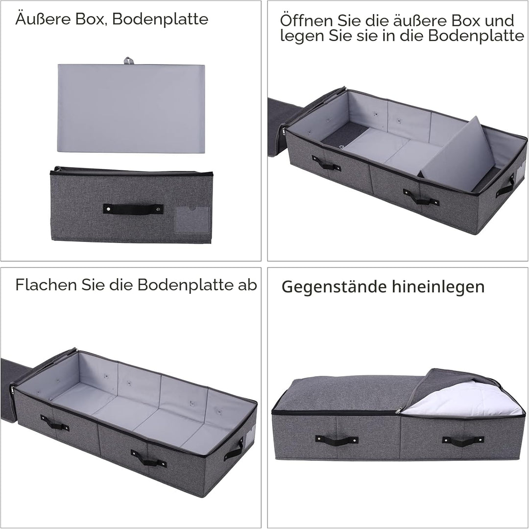 Faltbare stabile Unterbett-Aufbewahrungsbox mit Griff, Reissverschlussdeckel, Decken Kleidung Bettde