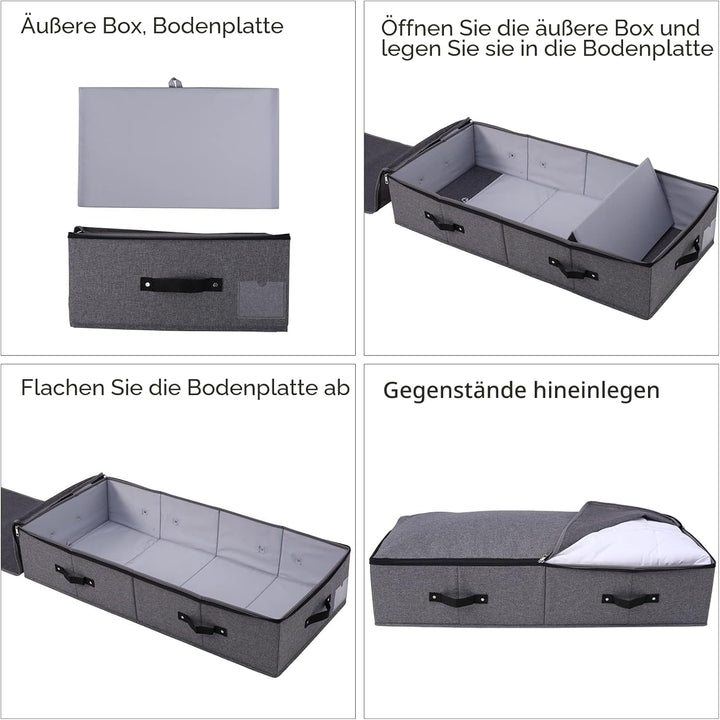 Faltbare stabile Unterbett-Aufbewahrungsbox mit Griff, Reissverschlussdeckel, Decken Kleidung Bettde
