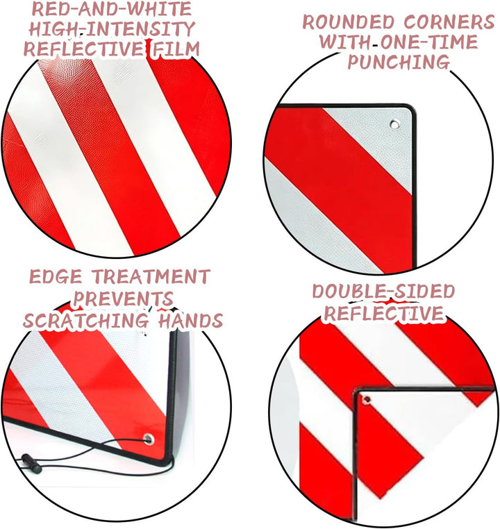 2 in 1 Warntafel Italien und Spanien, 50 x 50 cm Reflektierendes Warnschild mit 4 Spannseilen, Doppe