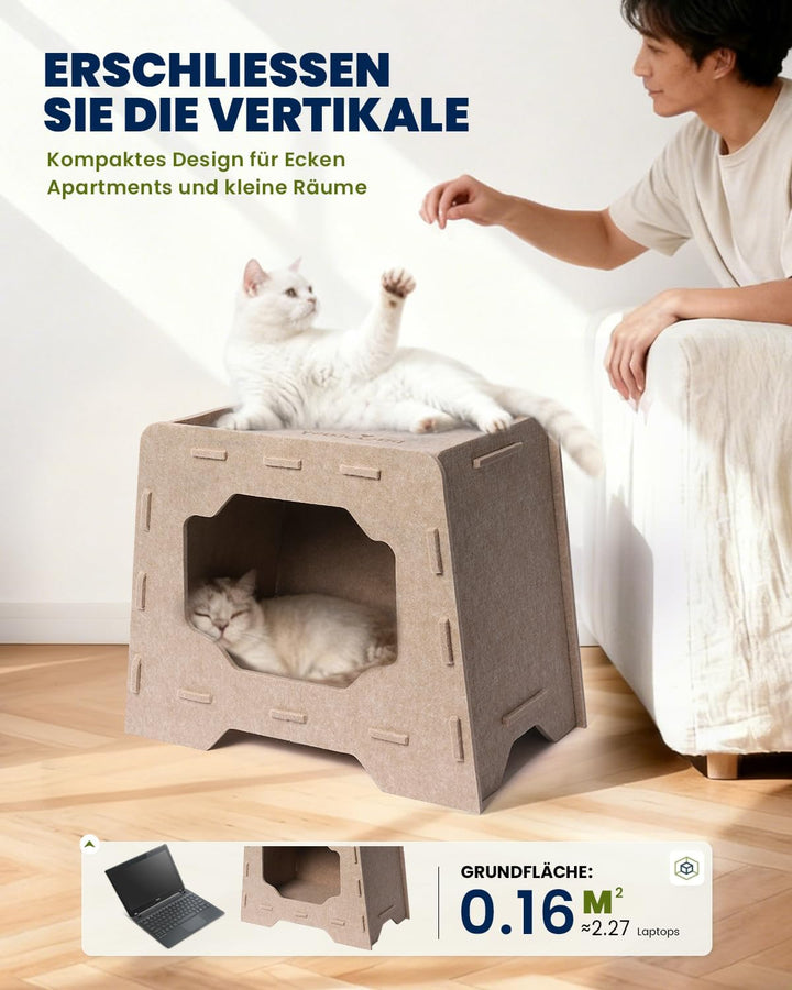 Katzenhöhle Filz Katzenhaus aus Filz für grosse Katzen, Katzen Höhle 2-Ebenen, Trapezform Stabiles K
