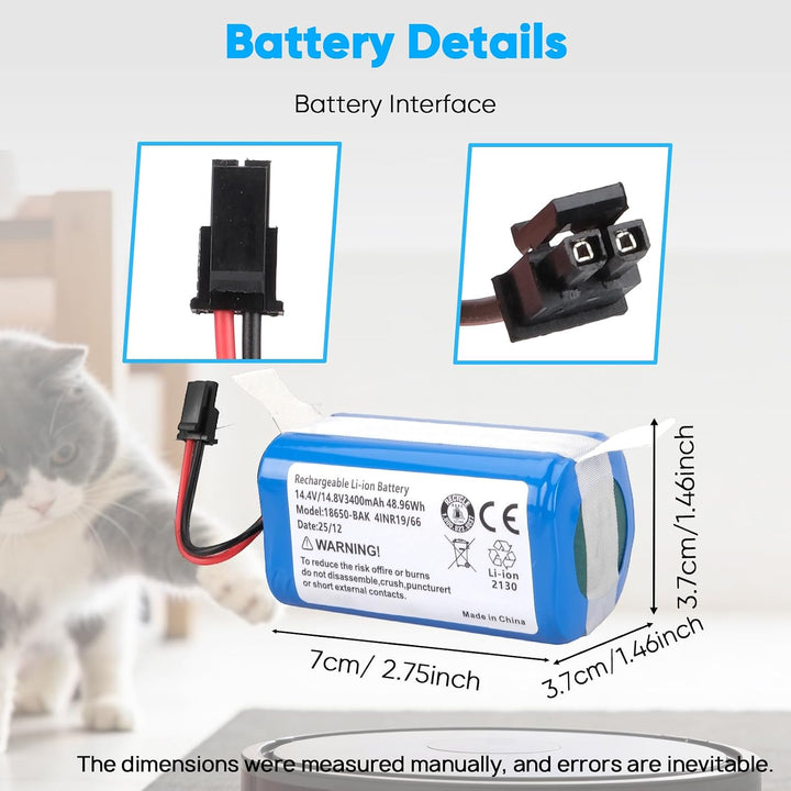 3400mAh 14,4V Akku kompatibel mit Kyvol Cybovac L20 E20 E30 E31, Coredy R750 G800 G850, Laresar Gran