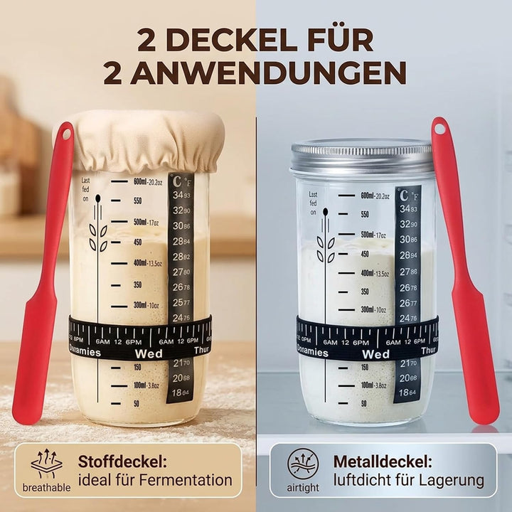 Sauerteig-Starter-Set, 2er-Pack 730ml Glasbehälter
