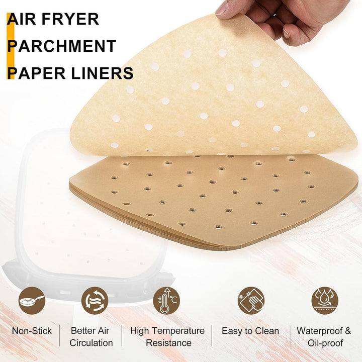 QUARKZMAN 200 Stück Airfryer Backpapier, 25cm Quadrat Air Fryer Paper Perforiertes Backpapier, Antih
