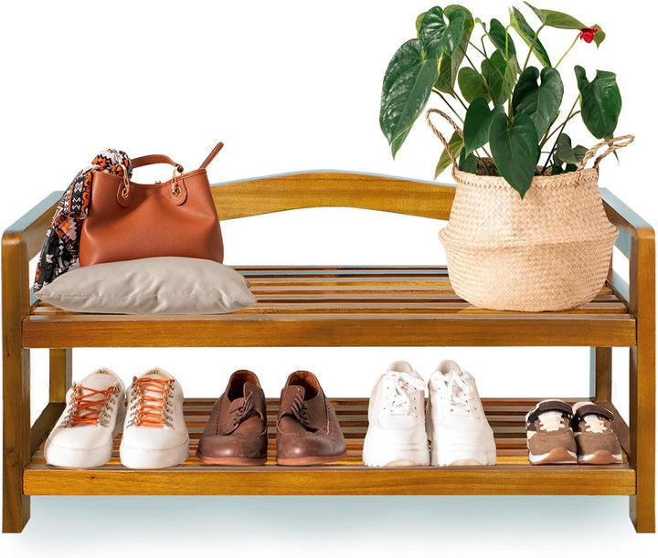 Casaria® 2X Schuhregal mit 2 Ebenen 75x26x42cm FSC®-Zertifiziert Akazien Holz Massiv Bad Diele Flur