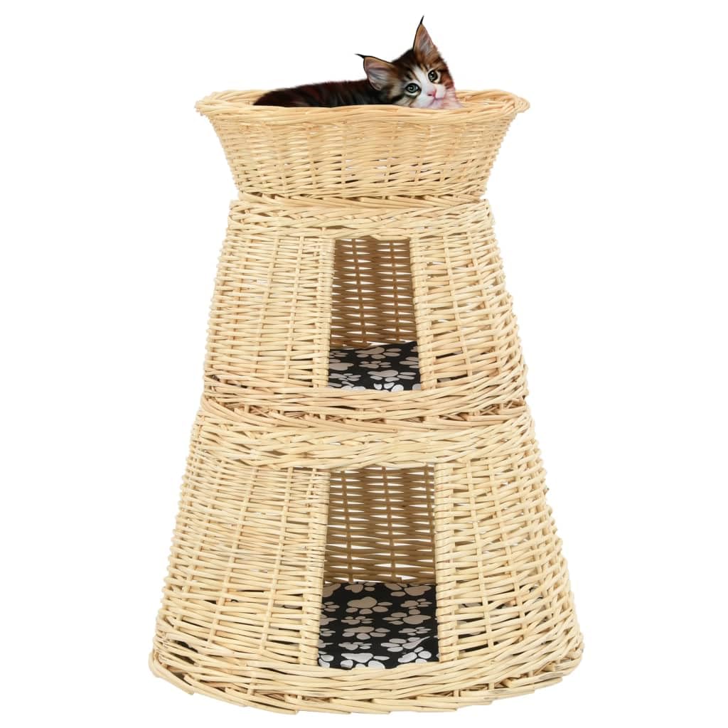 3 Körbe aus Weide, Körbchen für Katzen, 3 Stück, mit Kissen, 47 x 34 x 60 cm