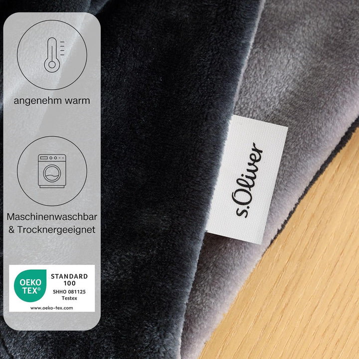 s.Oliver Doublesoft Kuscheldecke 150x200 - super kuschelig &amp; warm, Polyesterflausch Decke dunkelgrau