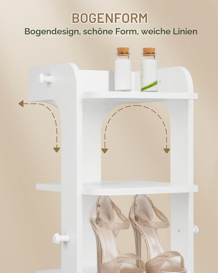 Hzuaneri Schuhregal, Schmales Schuhablage mit 8 Ebenen, Holz-Schuh-Organizer mit Haken, Verstellbar,
