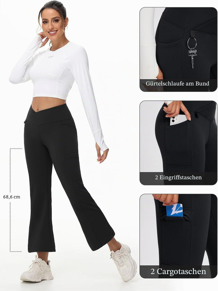 baleaf Thermo Hose Damen Thermo Leggings mit Taschen Wanderhose Wasserabweisend Bootcut Leggings Sch