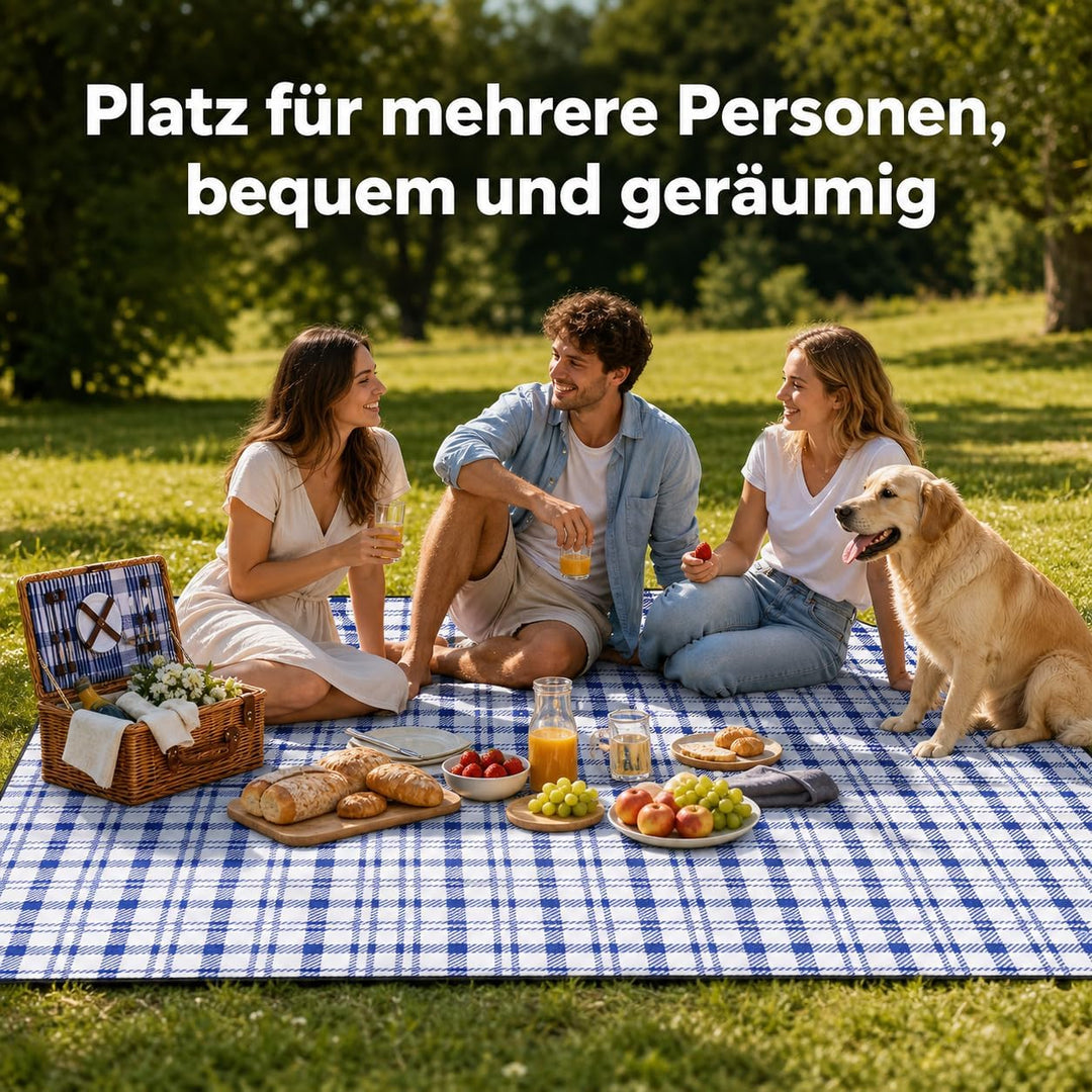 Picknickdecke XXL 200x200 cm, gepolstert &amp; faltbar, wasserabweisend