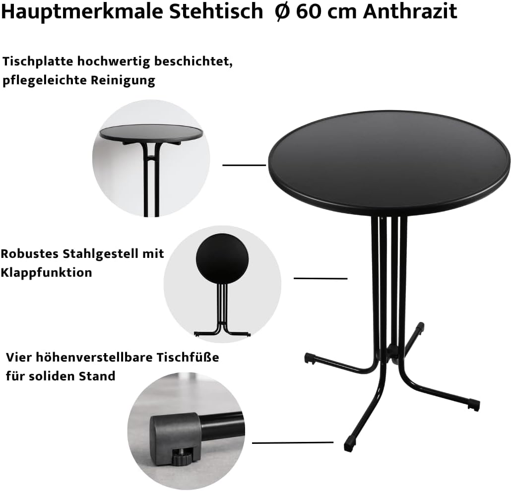 Eigentlich Stehtisch, Tischplatte 60cm Anthrazit, 60cm Anthrazit