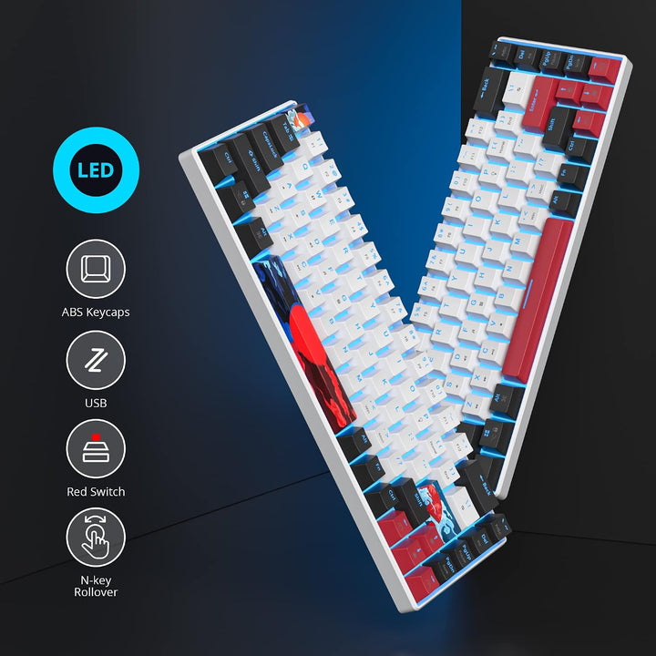 Ussixchare 60 % Gaming-Tastatur, 68 Tasten, mechanische Tastatur, LED-Hintergrundbeleuchtung, kompak