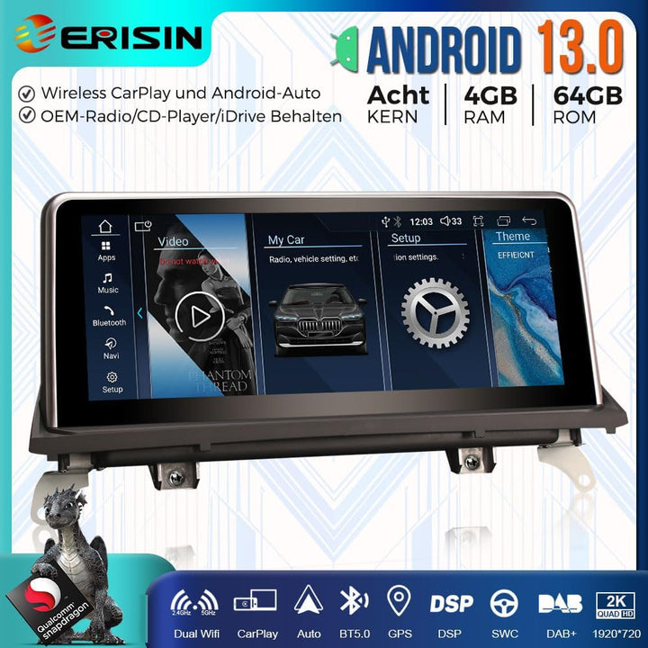 Erisin 10.25 Zoll Qualcomm Android 14 Autoradio mit GPS Navigation für BMW X5 E70 X6 E71 2011-2013 C