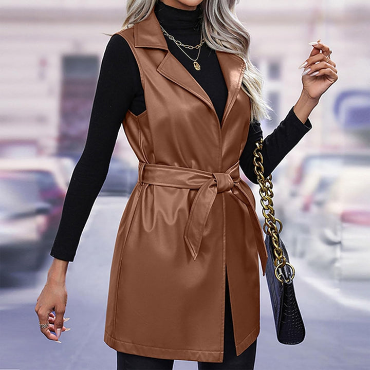 Ansenesna Lederjacke Damen Lang Weste Damen Ärmellos Winterjacke Damen Leder Elegant Wintermantel Fr