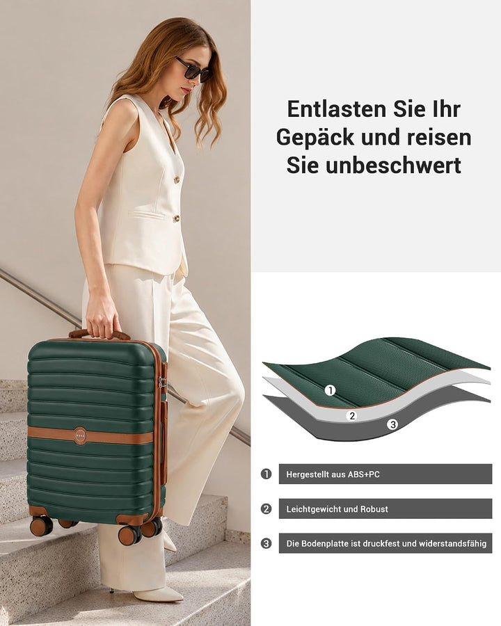 KONO Koffer Reisekoffer Trolley Kofferset 3 Teilig von ABS+PC Hartschalenkoffer mit Zwillingsrollen