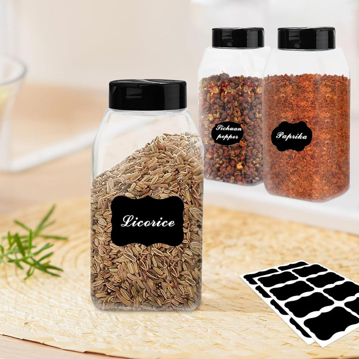 28 Stück Gewürzgläser Set 16oz/480ml Kunststoff Gewürzbehälter mit schwarzem Deckel Gewürzstreuer Ku