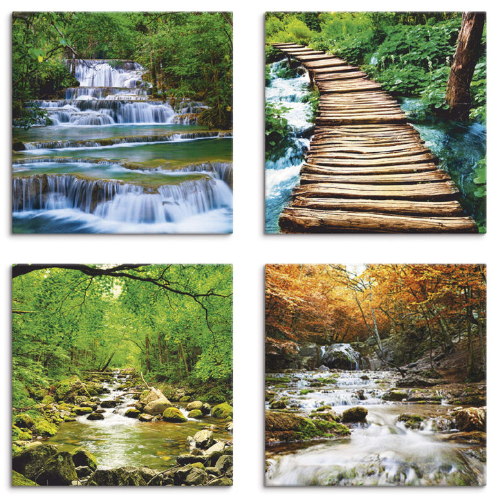 ARTLAND Leinwandbilder auf Holz Wandbild Bild Set 4 teilig je 30x30 cm Quadratisch Landschaft Gewäss