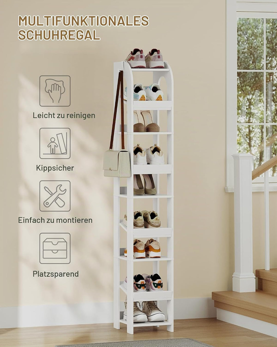 Hzuaneri Vertikales Schuhregal, 9 Ebenen Schmale Schuhregale, Holz-Schuh-Organizer für Schrank, Eing