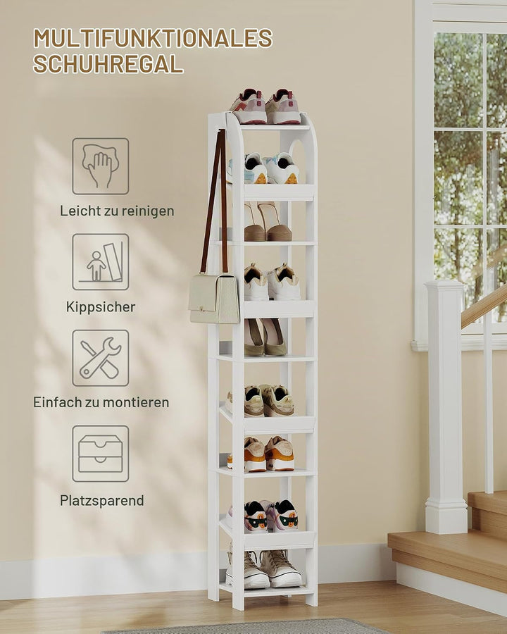 Hzuaneri Vertikales Schuhregal, 9 Ebenen Schmale Schuhregale, Holz-Schuh-Organizer für Schrank, Eing