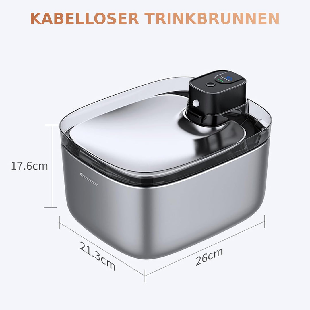 Katzenbrunnen Kabellos Edelstahl 304 - Flüsterleise