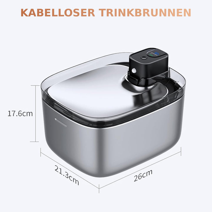 Katzenbrunnen Kabellos Edelstahl 304 - Flüsterleise