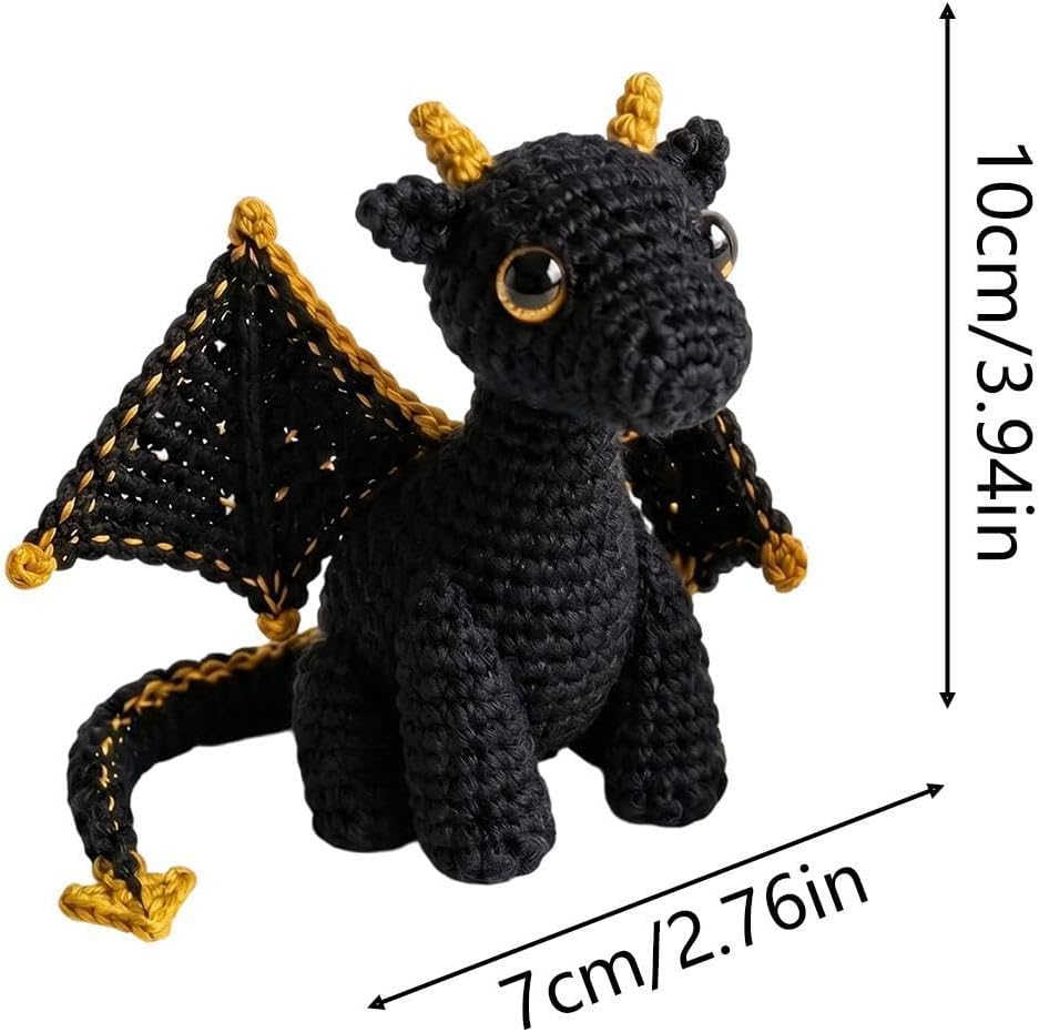 Pocket Emotional Knitted Dragon Doll – Haken Drache mit Positive Karte Schwarz, Schwarz