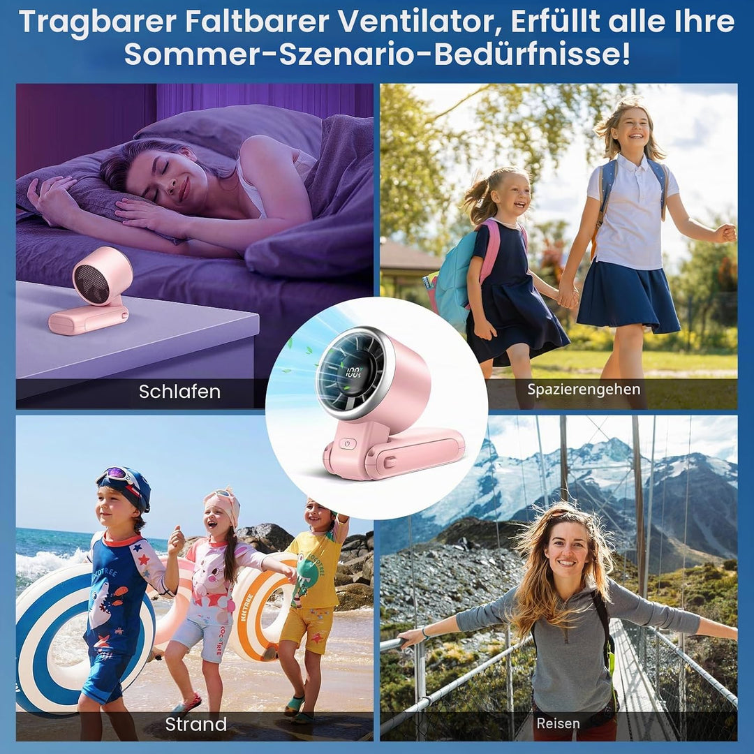 WHATOOK Mini Handventilator：3-in-1 Handventilator Rosa Pink, Pink