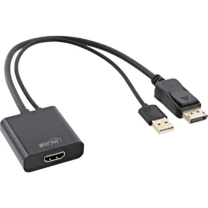 InLine® HDMI BU zu DisplayPort ST Konverter Kabel, 4K, schwarz/Gold, 0,3m