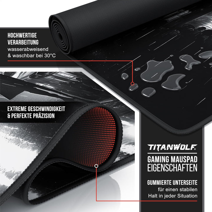 TITANWOLF - XXL Speed Gaming Mauspad 900 x 400mm - XXL Mousepad - Tischunterlage Large Size - verbes