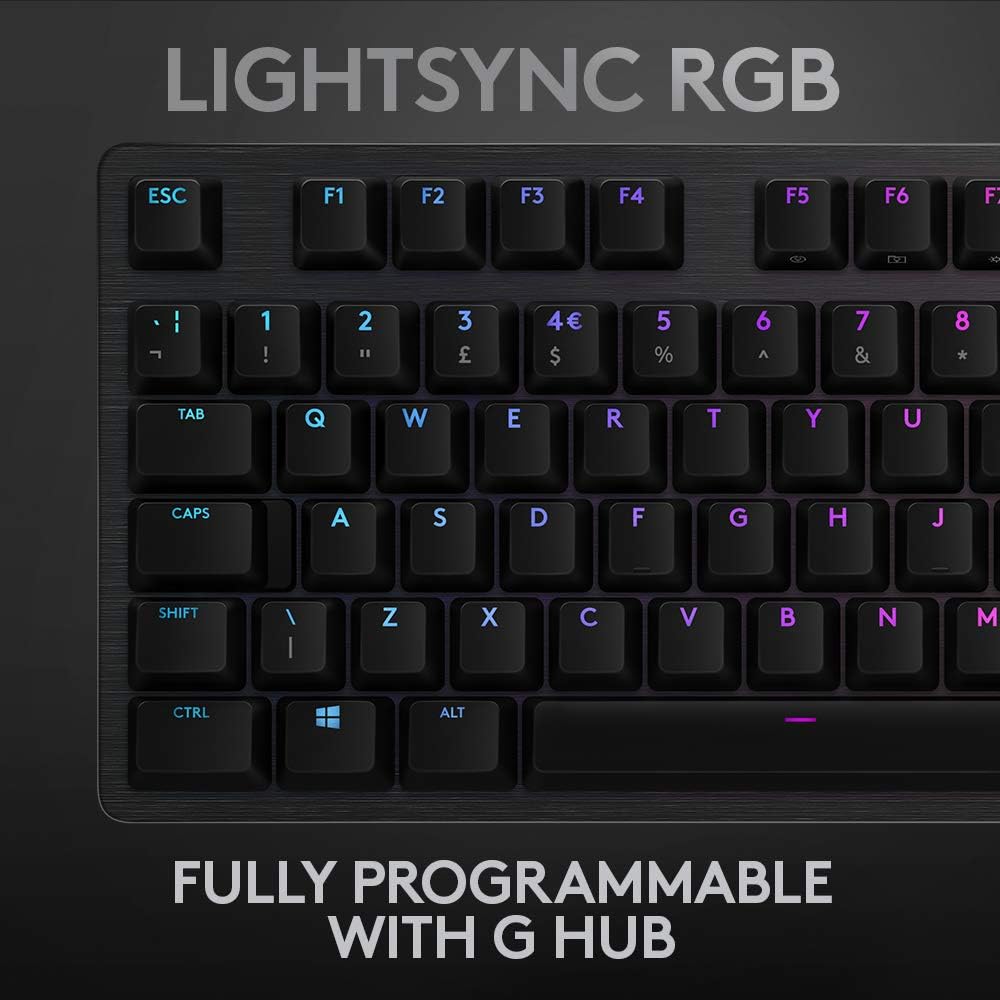 Logitech G512 mechanische Gaming-Tastatur, GX-Blue Clicky Switches, LIGHTSYNC RGB-Beleuchtung, USB-D