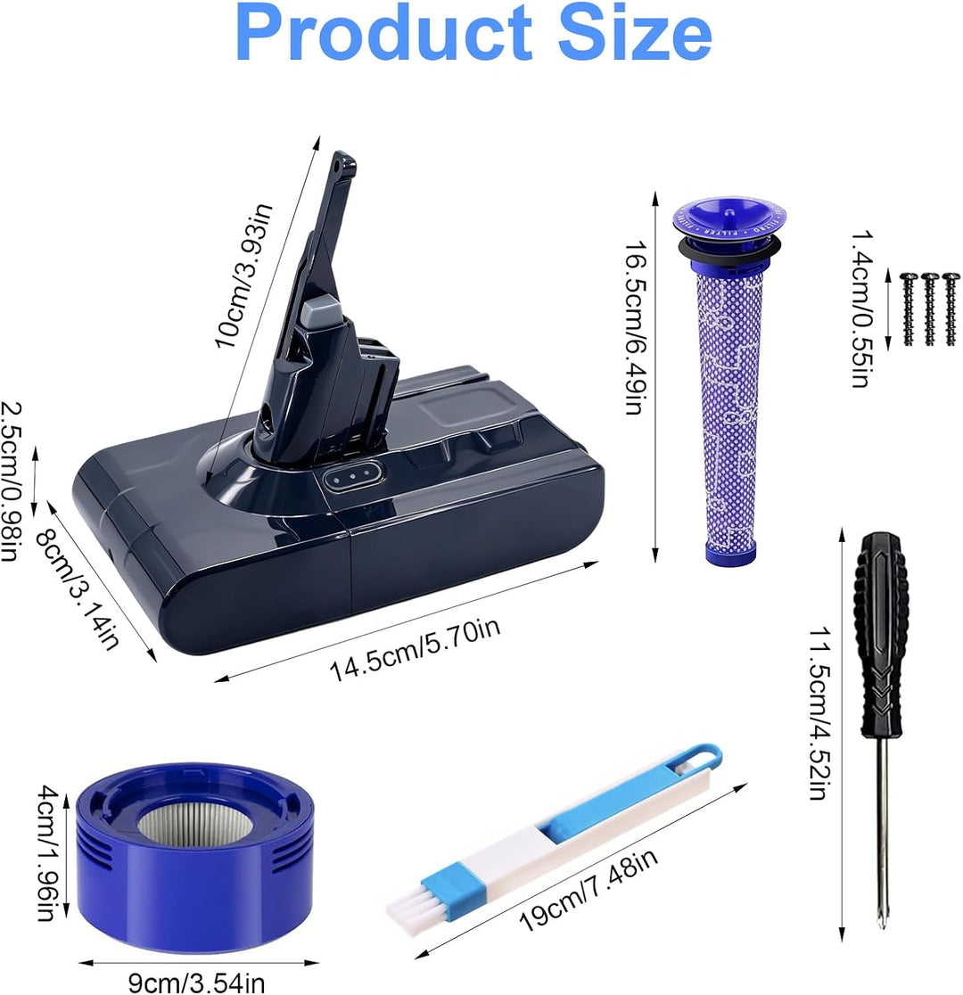 6800 mAh Ersatzakku für Dyson V8, Akku kompatibel mit Dyson V8 Staubsaugerserie + 2 Filter,für SV10
