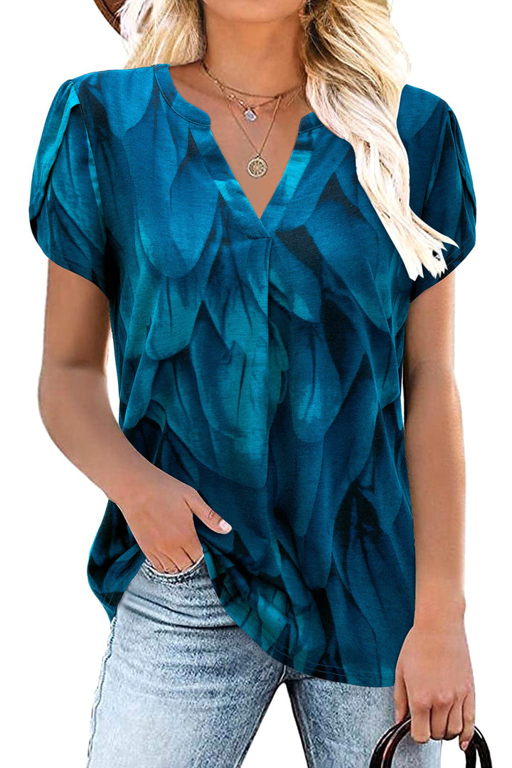 Siddhe Damen Bluse Kurzarm T-Shirts V-Ausschnitt Elegant Lässig Tunika Oberteil Locker Longshirt Pfa