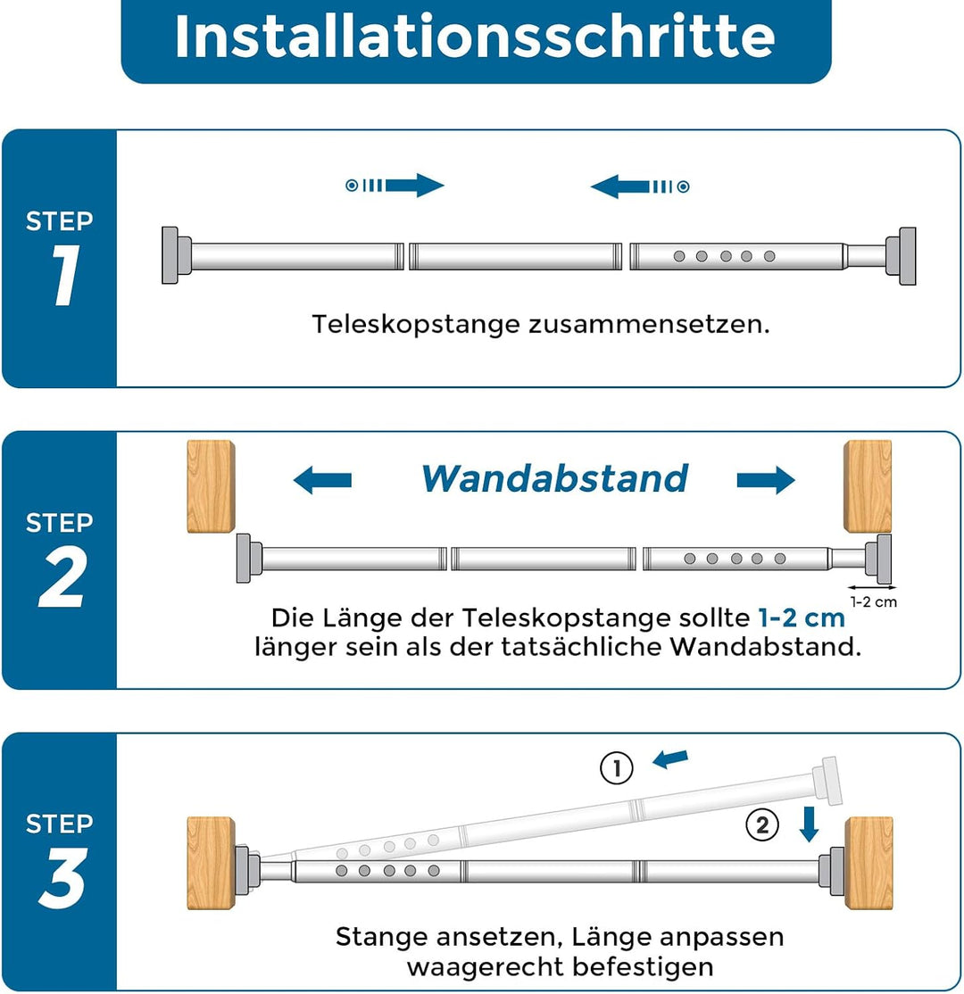 AIZESI 1 Stück Gardinenstange ohne Bohren 105-375cm Teleskopstange Vorhang Verstellbare Gardinenstan
