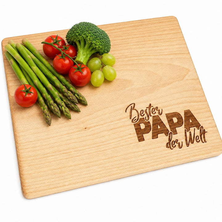 Grosses Hartholz Schneidebrett 38,5x30 cm für die Bester PAPA der Welt | Handgefertigt Holzbrett | G