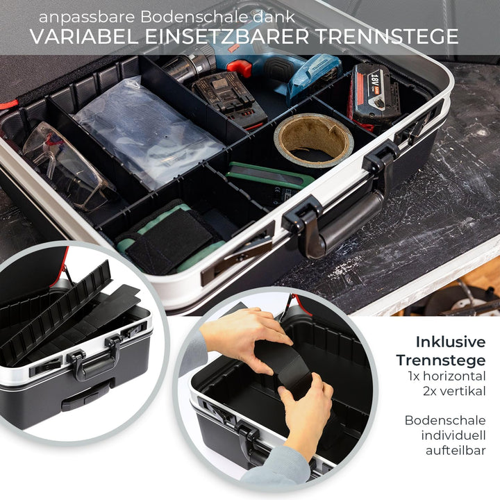 HMF 15602-02 Werkzeugtrolley leer, Werkzeugkoffer aus ABS-Kunststoff mit Rollen | 47 x 40 x 24,5 cm,