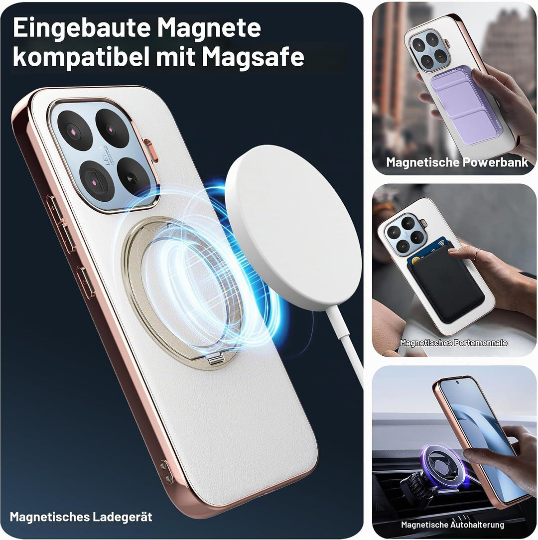 Magnethülle für Xiaomi 17T, luxuriöse Lederrückseite mit Ständer, 360° Verstellbarer Ständer, stossf
