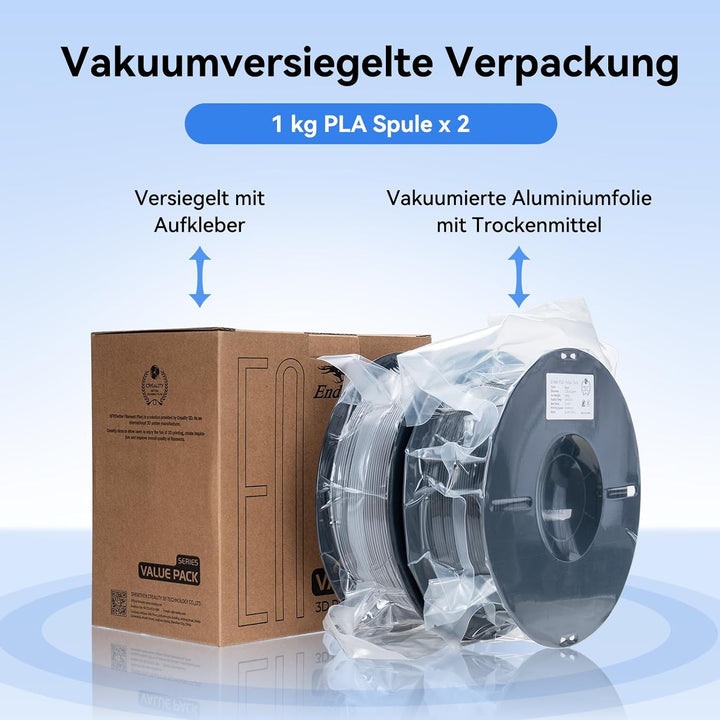 Creality Ender PLA Filament 10er-Pack 1,75mm, 3× Schwarz, 2× Weiss, 2× Grau, Blau, Rot, Gelb – Für 3