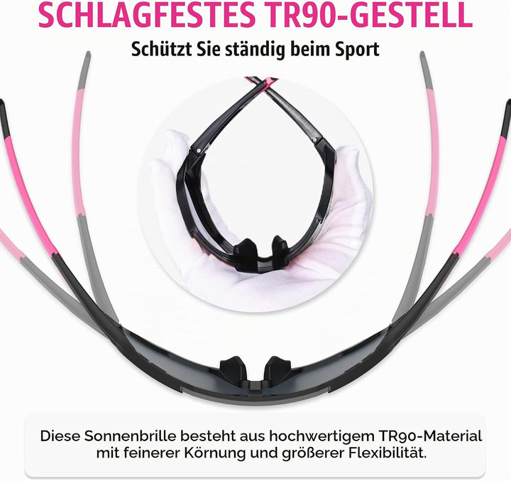 X-TIGER Fahrradbrille, Herren Damen Sportbrille, UV400 mit 5 Wechselgläser,Starker TR90 Frame, mit M