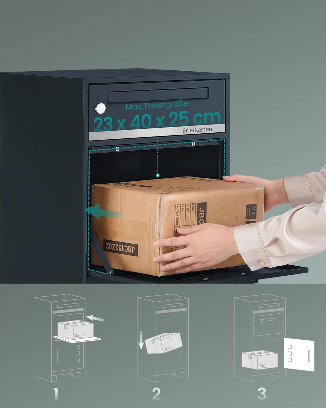 SONGMICS Paketbox, Paketbriefkasten, Briefkasten mit Paketfach, personalisiert, Paketkasten XXL, für
